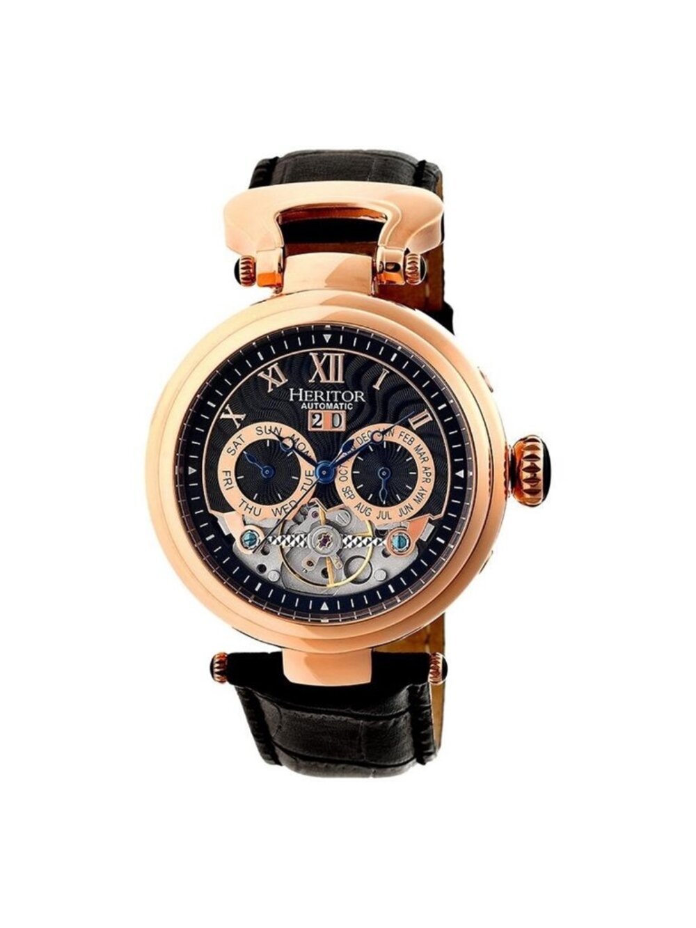 NWT Heritor Ganzi Automatic Black Cut-Out Dial Men's Watch
